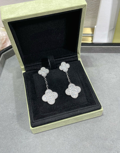 [Agudo Jewelry]CLOVER 2 MOTIFS DIAMOND PAVED SILVER EARRINGS