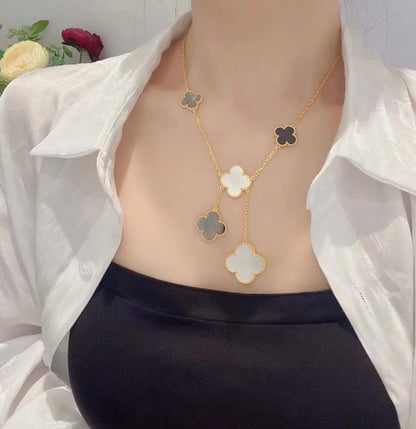 [Agudo Jewelry]CLOVER 6 MOTIF MOP ONYX GOLD NECKLACE