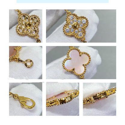 [AgudoJewelry]CLOVER 5 MOTIF DIAMOND PINK MOP PINK GOLD BRACELET