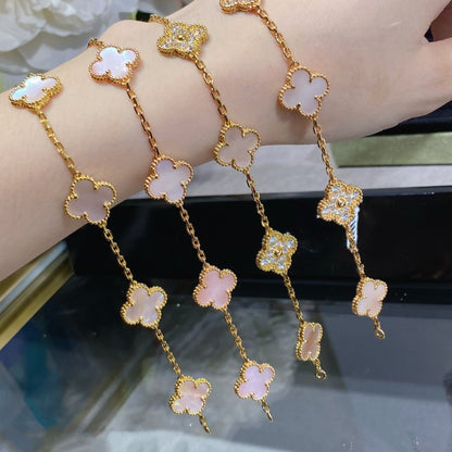 [AgudoJewelry]CLOVER 5 MOTIF DIAMOND PINK MOP PINK GOLD BRACELET