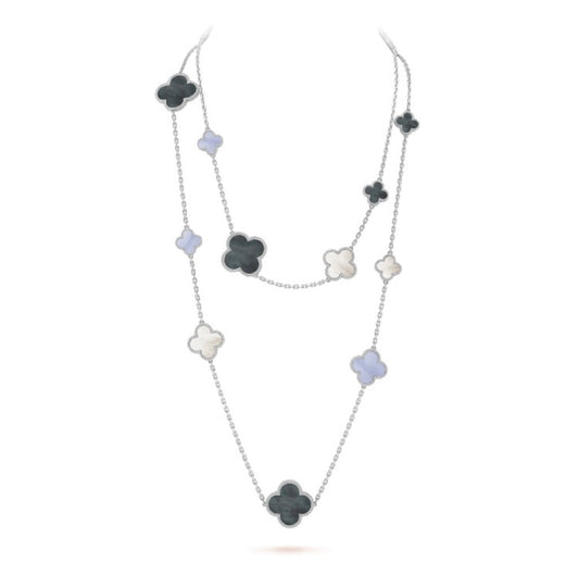 [Agudo Jewelry]CLOVER 16 MOTIF CHALCEDONY MOP SILVER NECKLACE