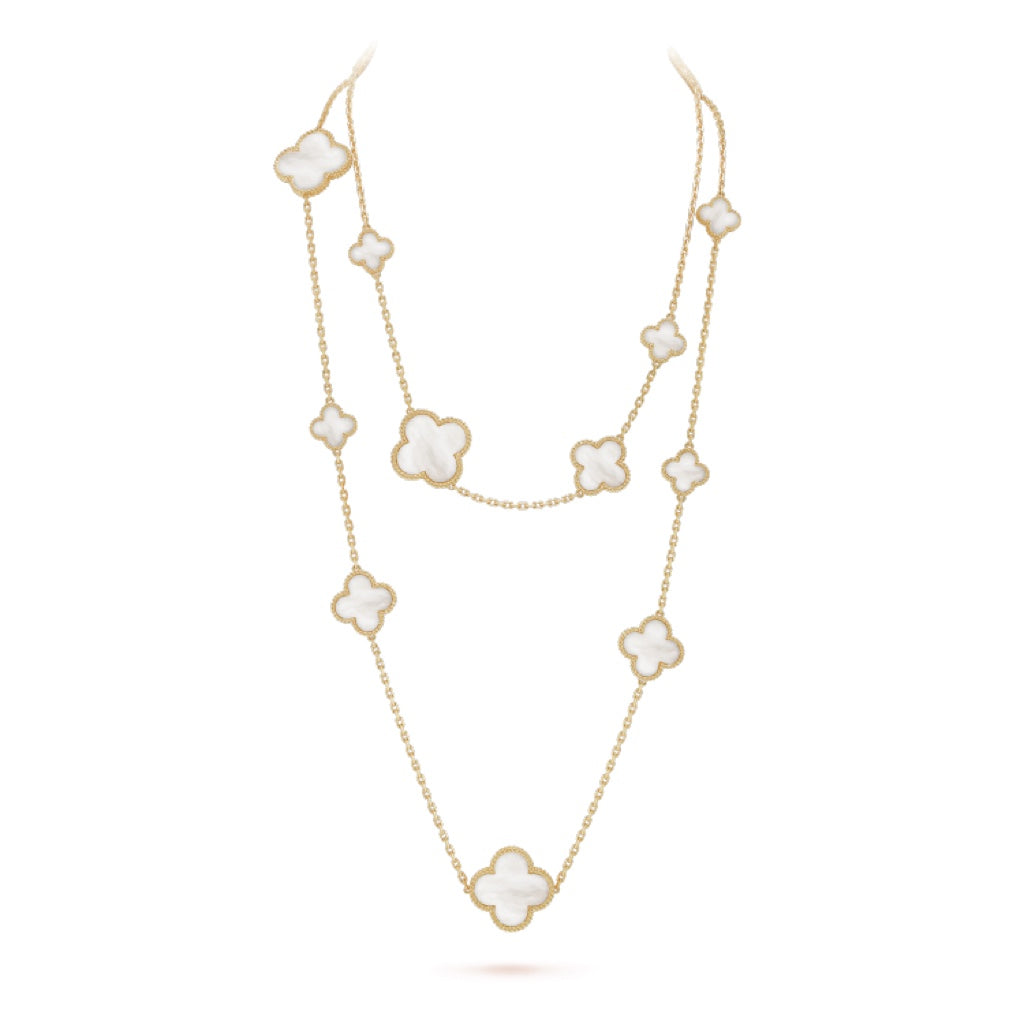 [Agudo Jewelry]CLOVER 16 MOTIF WHITE MOP GOLD NECKLACE