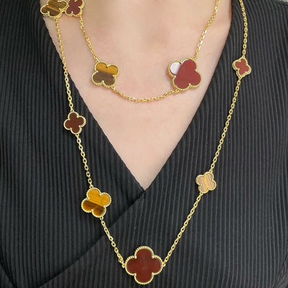 [Agudo Jewelry]CLOVER 16 MOTIF CARNELIAN TIGER EYE ROSE GOLD NECKLACE