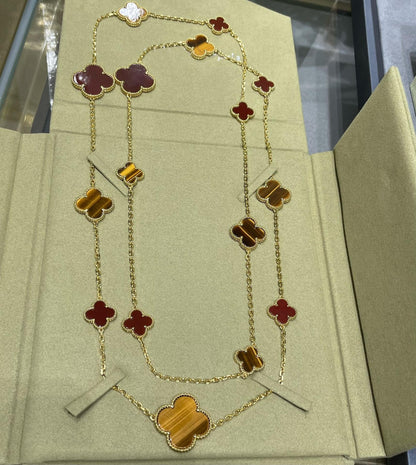 [Agudo Jewelry]CLOVER 16 MOTIF CARNELIAN TIGER EYE ROSE GOLD NECKLACE