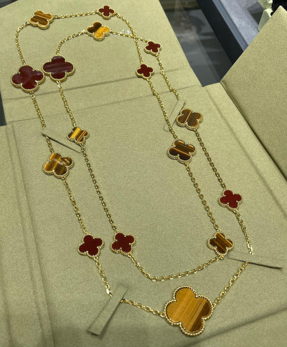 [Agudo Jewelry]CLOVER 16 MOTIF CARNELIAN TIGER EYE ROSE GOLD NECKLACE