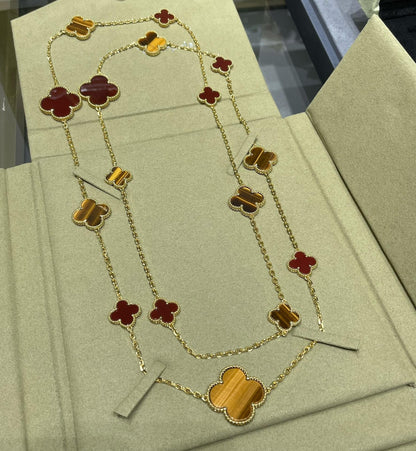 [Agudo Jewelry]CLOVER 16 MOTIF CARNELIAN TIGER EYE ROSE GOLD NECKLACE