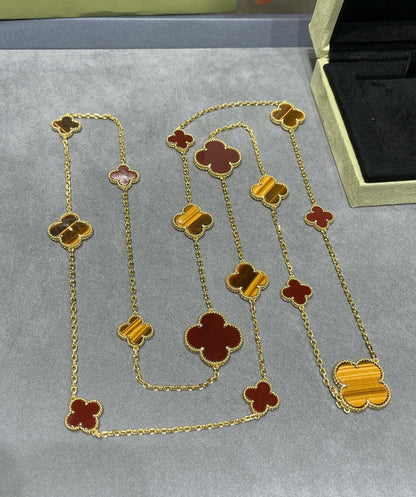 [Agudo Jewelry]CLOVER 16 MOTIF CARNELIAN TIGER EYE ROSE GOLD NECKLACE