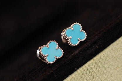 [Agudo Jewelry]CLOVER MINI TURQUOISE SILVER STUD EARRINGS