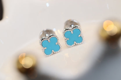 [Agudo Jewelry]CLOVER MINI TURQUOISE SILVER STUD EARRINGS