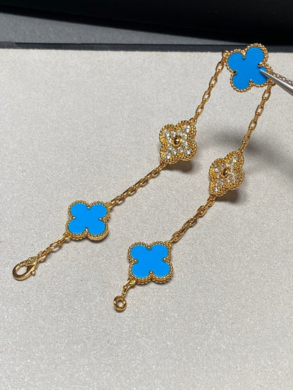 [Agudo Jewelry]CLOVER 5 MOTIF BLUE CHALCEDONY DIAMOND GOLD BRACELET