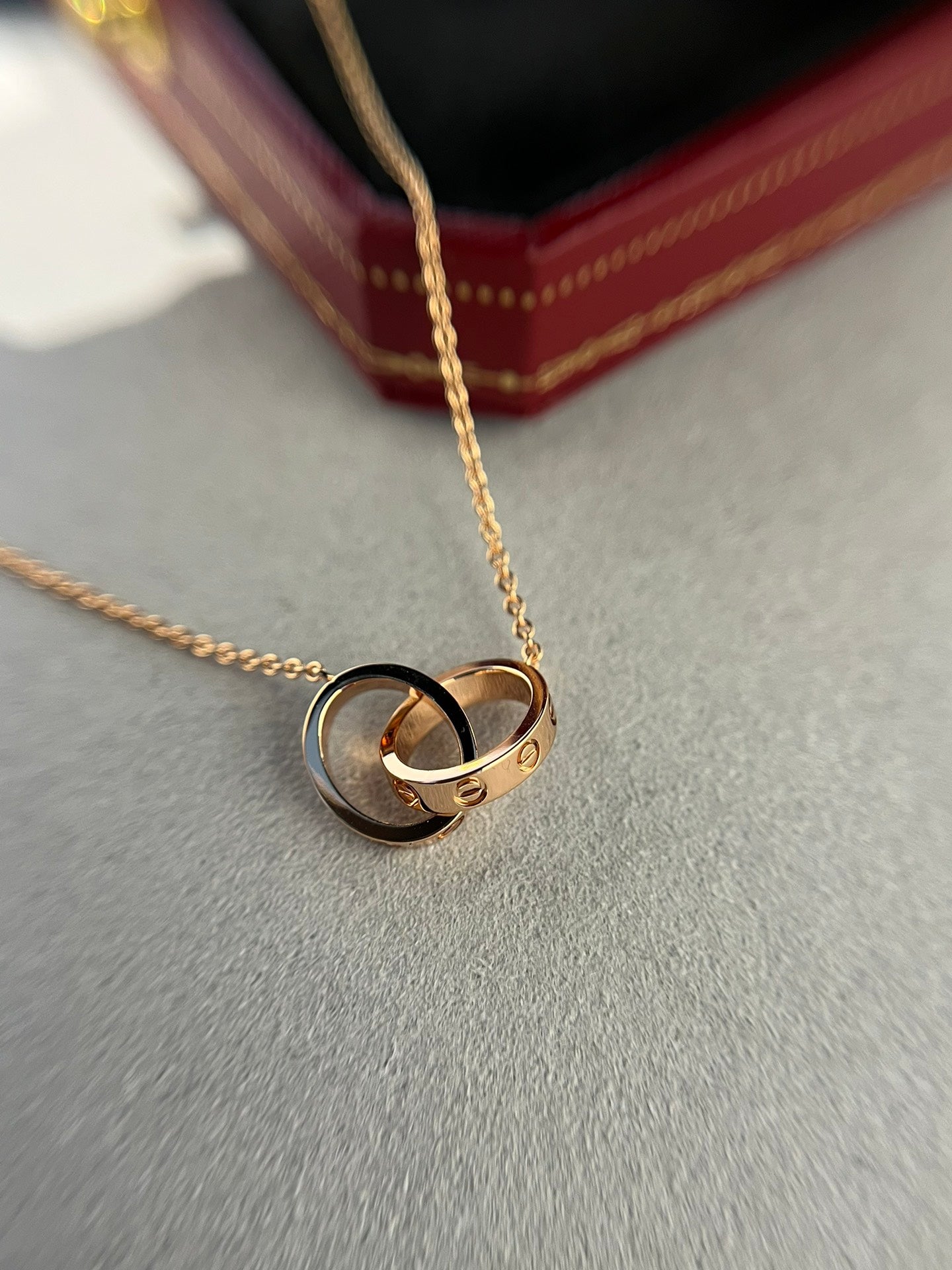 [Agudo Jewelry]LOVE NECKLACE DOUBLE RING PINK GOLD