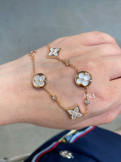 [Agudo Jewelry]STAR AND SUN 4 MOTIF WHITE MOP PINK GOLD BRACELET