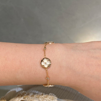 [Agudo Jewelry]STAR AND SUN 4 MOTIF WHITE MOP PINK GOLD BRACELET