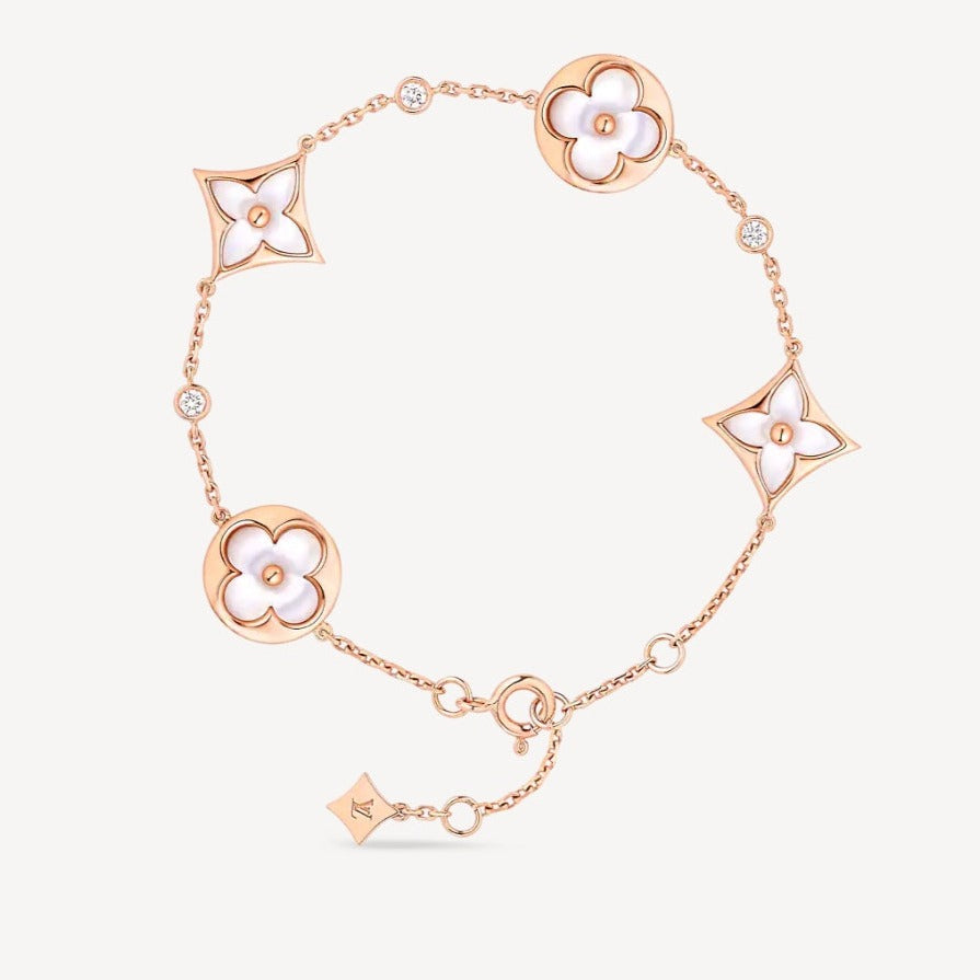 [Agudo Jewelry]STAR AND SUN 4 MOTIF WHITE MOP PINK GOLD BRACELET