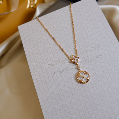 [Agudo Jewelry]STAR AND SUN WHITE MOP 2 MOTIF PINK GOLD NECKLACE