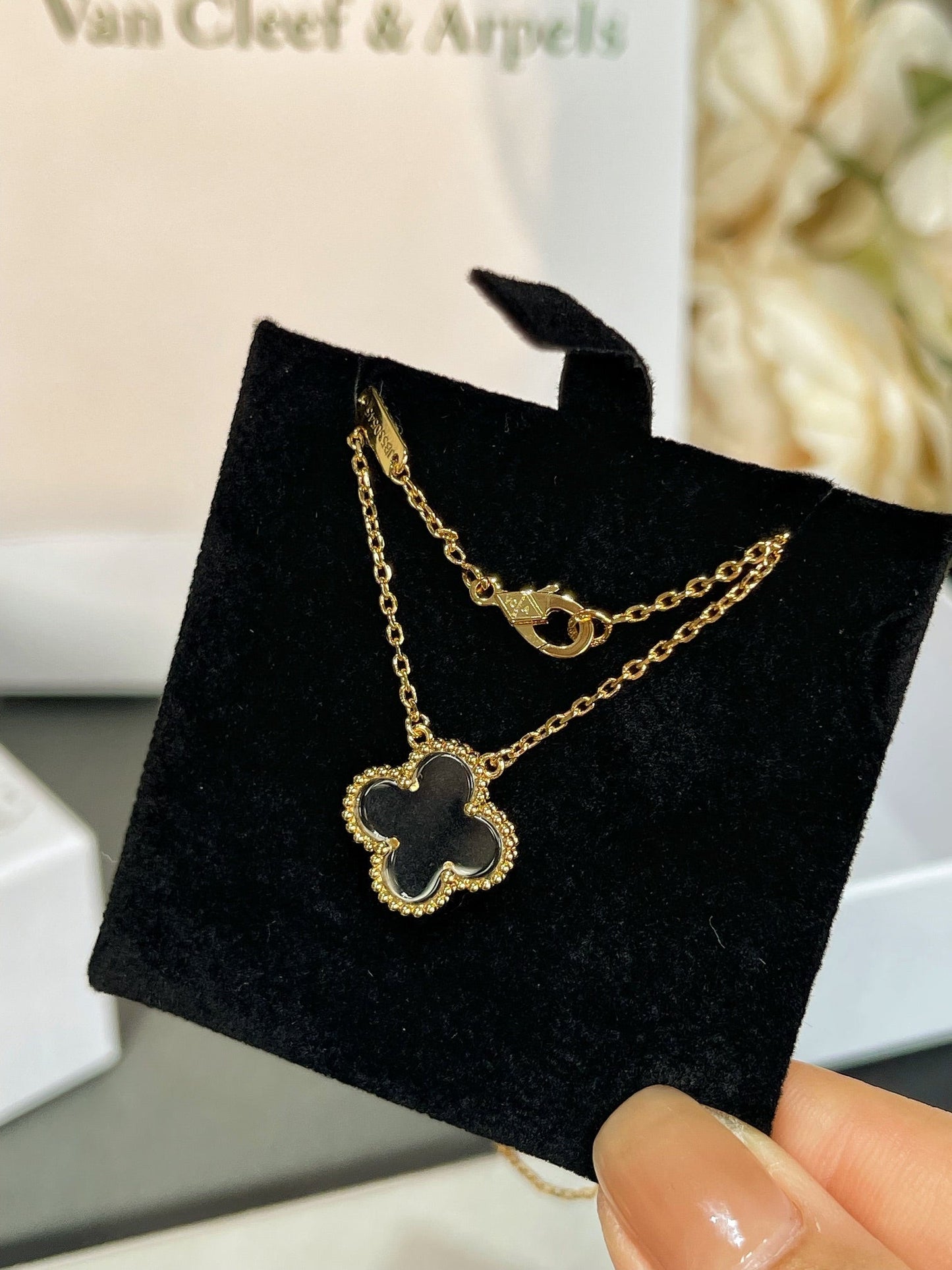 [Agudo Jewelry]CLOVER ROCK CRYSTAL ROSE GOLD NECKLACE