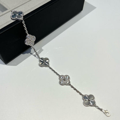 [Agudo Jewelry]CLOVER 5 MOTIF SILVER DIAMOND BRACELET