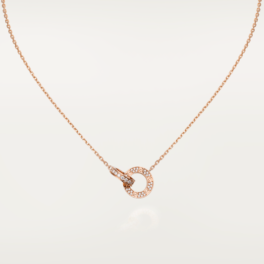 [Agudo Jewelry]LOVE 7.6MM NECKLACE ROSE GOLD AND SILVER  FULL DIAMOND