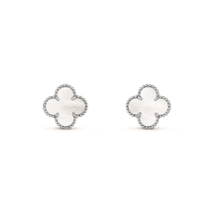 [AgudoJewelry]CLOVER MEDIUM 1 MOTIFS  WHITE MOP EARRINGS SILVER