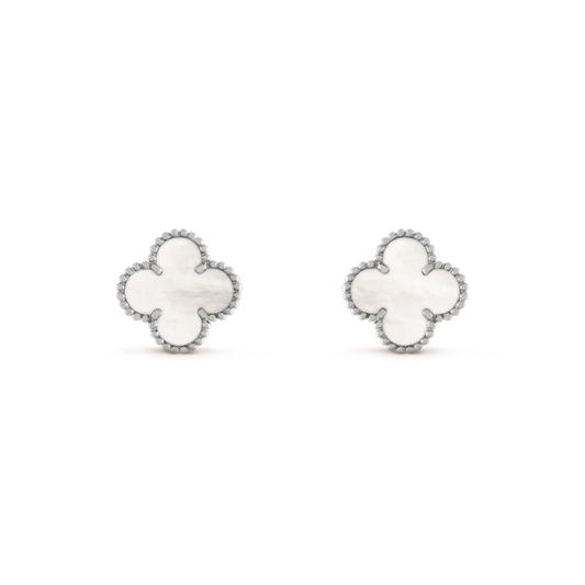 [AgudoJewelry]CLOVER MEDIUM 1 MOTIFS  WHITE MOP EARRINGS SILVER