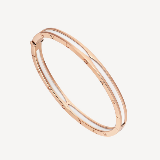 [Agudo Jewelry]ZERO 1 PINK GOLD WITH WHITE CERAMIC BRACELET