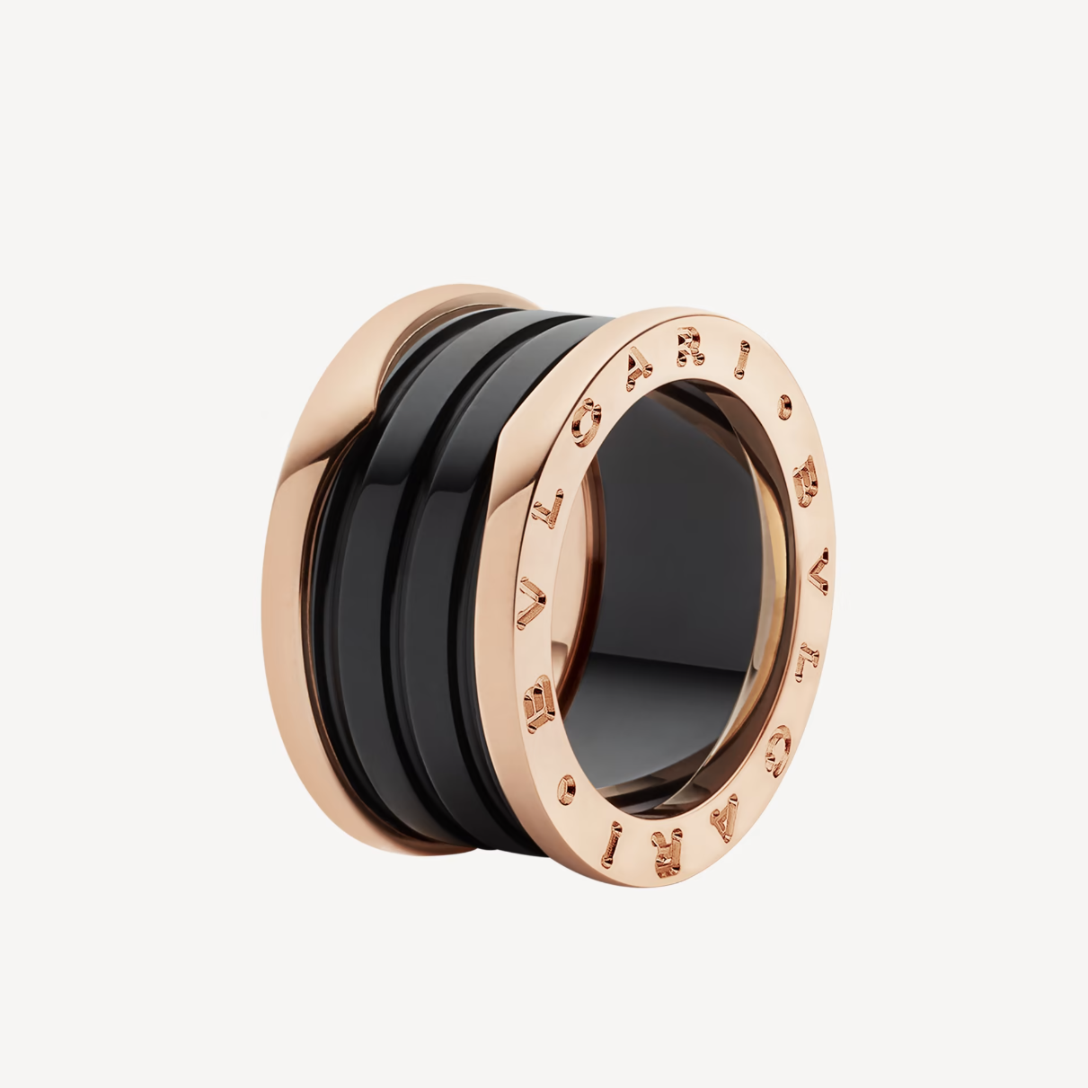 [Agudo  Jewelry]ZERO 1 FOUR-BAND LOOPS AND BLACK CERAMIC SPIRAL PINK GOLD RING