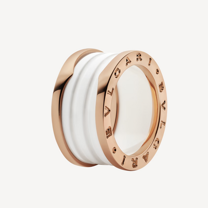 [Agudo  Jewelry]ZERO 1 FOUR-BAND LOOPS AND WHITE CERAMIC SPIRAL PINK GOLD RING