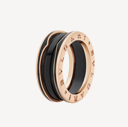 [Agudo  Jewelry]ZERO 1 TWO-BAND WITH MATTE BLACK CERAMIC PINK GOLD RING