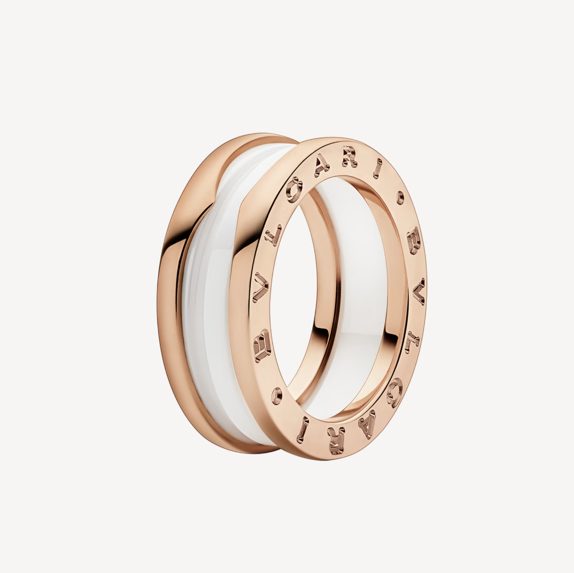 [Agudo  Jewelry]ZERO 1 TWO-BAND LOOPS AND WHITE CERAMIC SPIRAL PINK GOLD RING