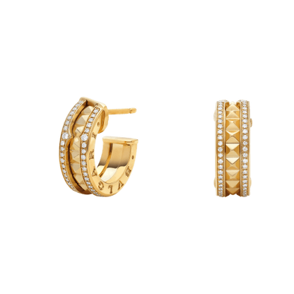 [Agudo Jewelry]ZERO 1 ROCK GOLD EARRINGS WITH STUDDED SPIRAL AND PAVED DIAMONDS