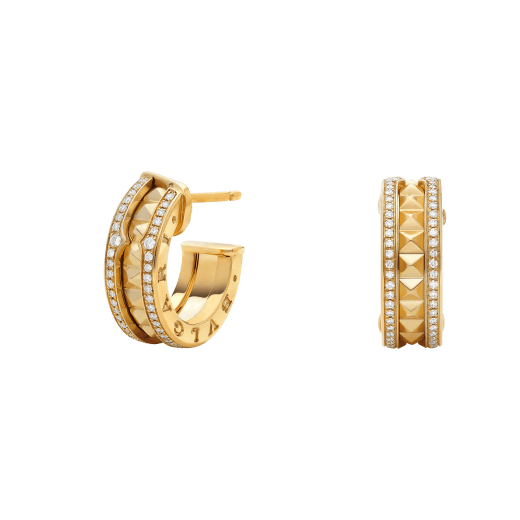 [Agudo Jewelry]ZERO 1 ROCK GOLD EARRINGS WITH STUDDED SPIRAL AND PAVED DIAMONDS