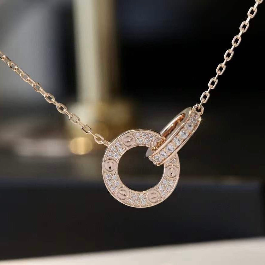 [Agudo Jewelry]LOVE 7.6MMネックレス ローズゴールド&amp;シルバー フルダイヤモンド