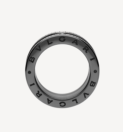 [Agudo  Jewelry]ZERO 1 ROCK FOUR-BAND BLACK CERAMIC WITH STUDDED SPIRAL AND PAVED DIAMONDS RING