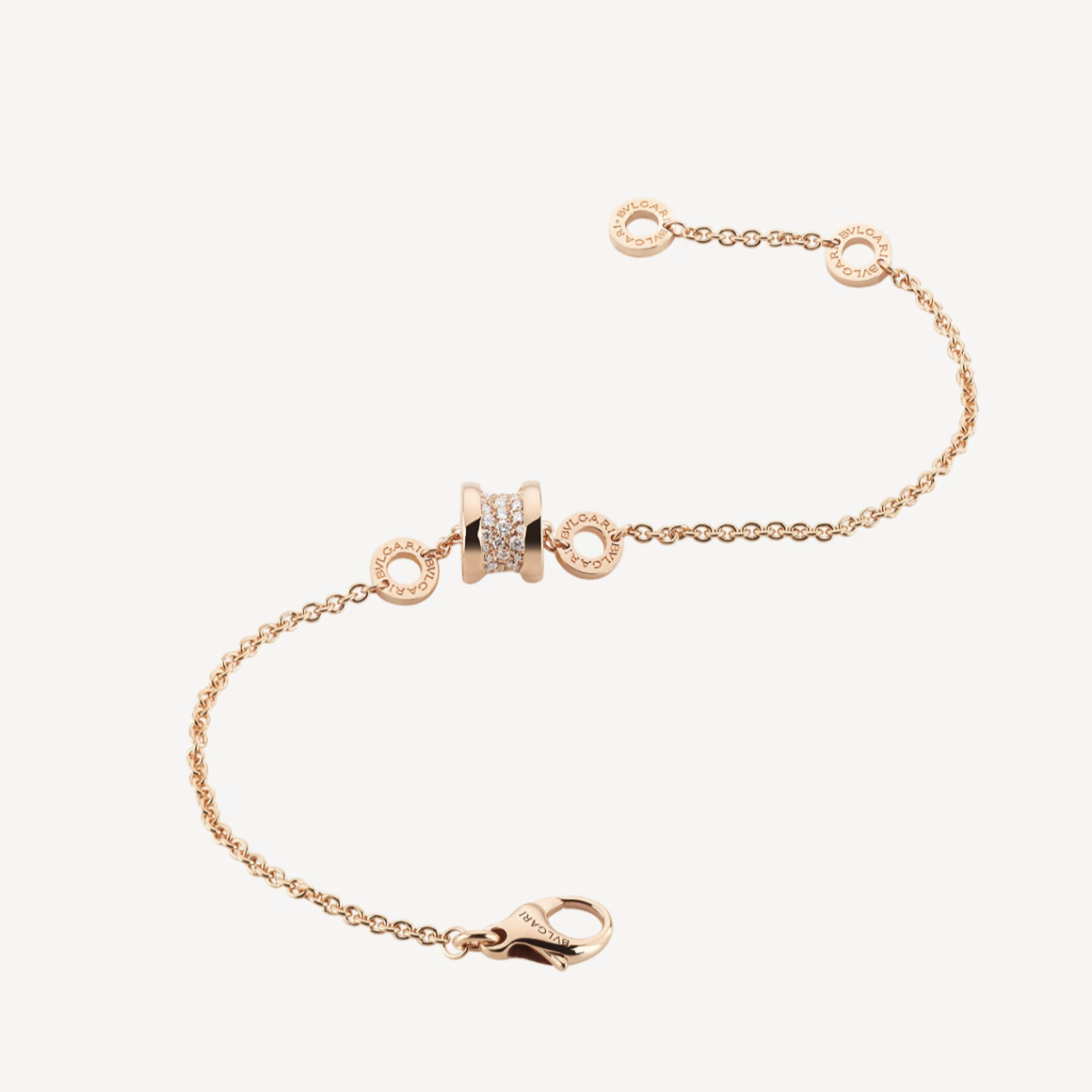 [Agudo Jewelry]ZERO 1 SOFT PINK GOLD WITH PAVED DIAMONDS ON THE SPIRAL BRACELET