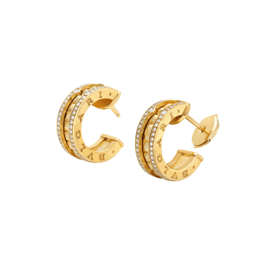 [Agudo Jewelry]ZERO 1 ROCK GOLD EARRINGS WITH STUDDED SPIRAL AND PAVED DIAMONDS