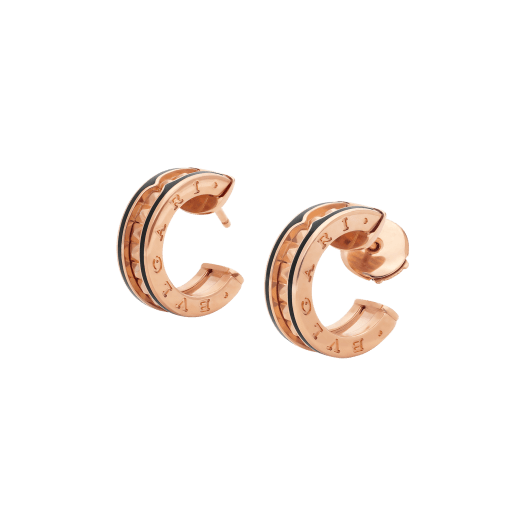 [Agudo Jewelry]ZERO 1 ROCK PINK GOLD EARRINGS WITH STUDDED SPIRAL AND BLACK CERAMIC