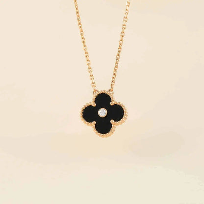 [Agudo Jewelry]CLOVER 15MM DIAMOND ONYX NECKLACE