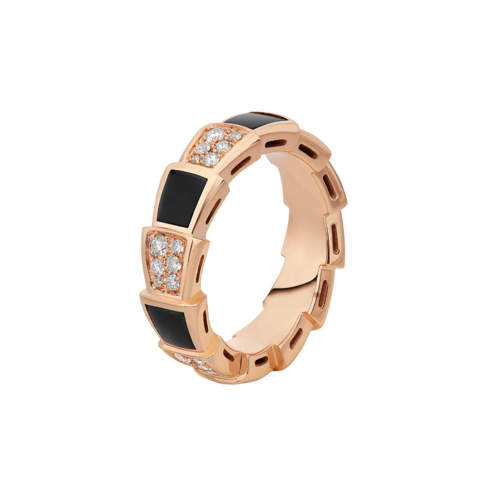 [Agudo  Jewelry]SERPENTI RING PINK GOLD BLACK MOP DIAMOND PAVED 4MM