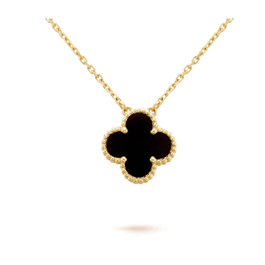 [Agudo Jewelry]CLOVER 15MM BLACK ONYX SINGLE FLOWER NECKLACE