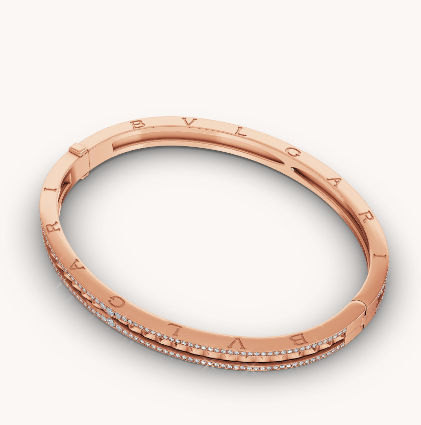 [Agudo Jewelry]ZERO 1 SPIRAL AND PAVED DIAMOND PINK GOLD BRACELET