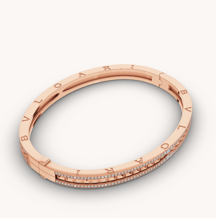 [Agudo Jewelry]ZERO 1 SPIRAL AND PAVED DIAMOND PINK GOLD BRACELET