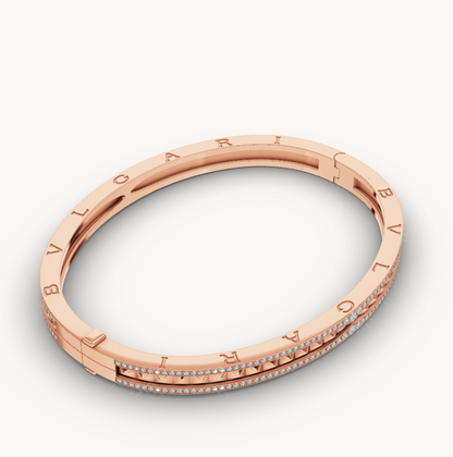 [Agudo Jewelry]ZERO 1 SPIRAL AND PAVED DIAMOND PINK GOLD BRACELET