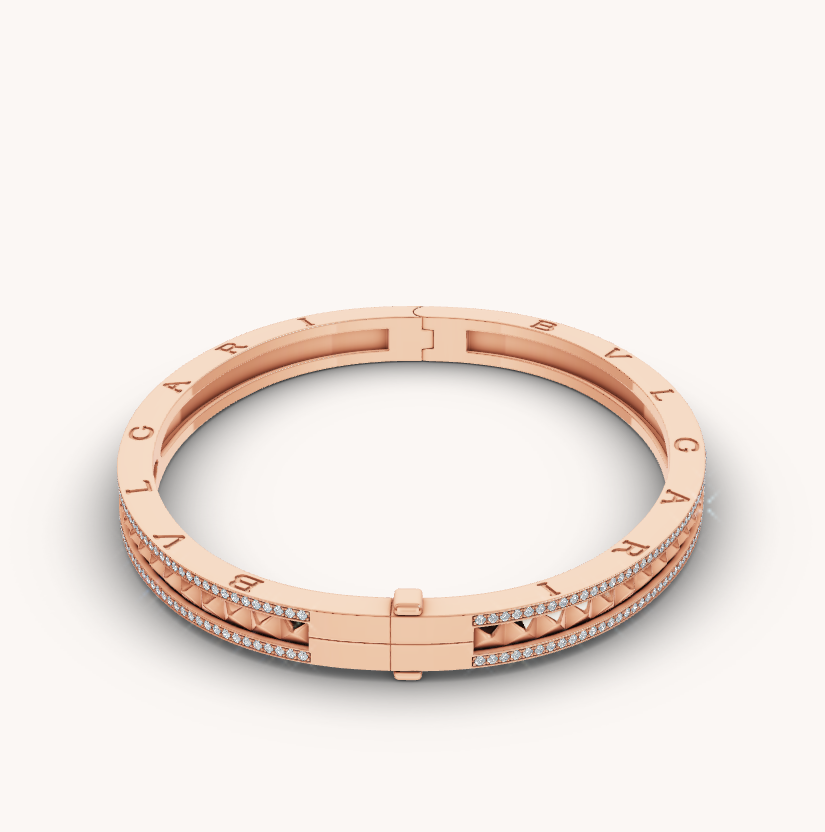 [Agudo Jewelry]ZERO 1 SPIRAL AND PAVED DIAMOND PINK GOLD BRACELET