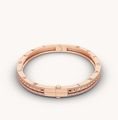 [Agudo Jewelry]ZERO 1 SPIRAL AND PAVED DIAMOND PINK GOLD BRACELET