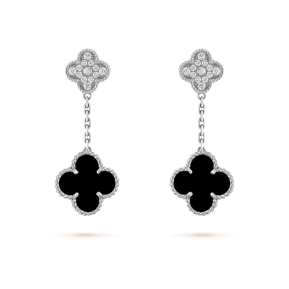 [Agudo Jewelry]CLOVER 2 MOTIFS  DIAMOND ONYX EARRINGS SILVER