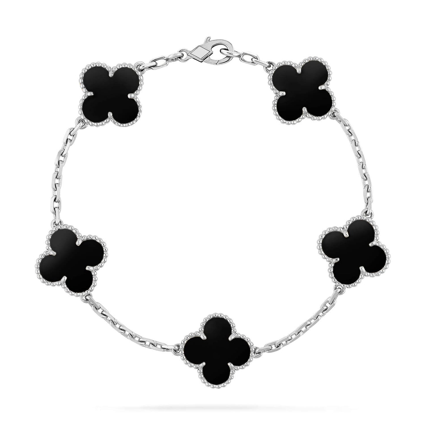 [Agudo Jewelry]CLOVER 5 MOTIF ONYXS  BRACELET SILVER