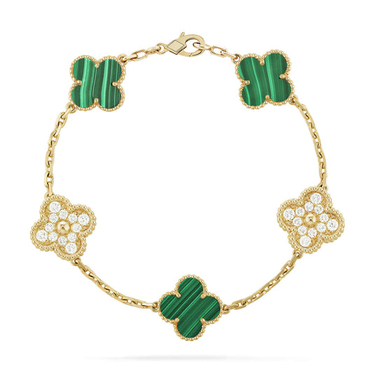 [Agudo Jewelry]CLOVER  5 MOTIF MALACHITE DIAMOND BRACELET