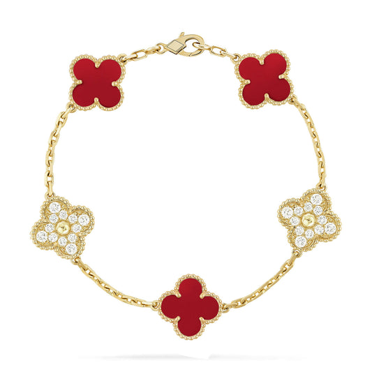 [Agudo Jewelry]CLOVER 5 MOTIFS CARNELIAN DIAMOND BRACELET