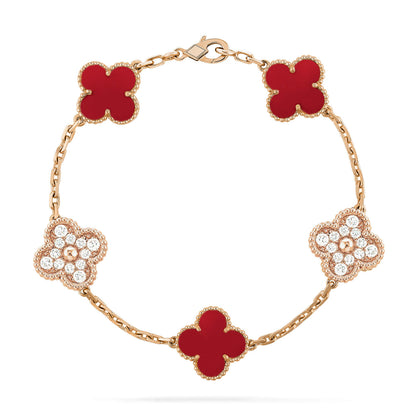 [Agudo Jewelry]CLOVER 5 MOTIFS CARNELIAN DIAMOND BRACELET