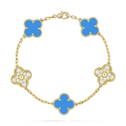 [Agudo Jewelry]CLOVER 5 MOTIF BLUE CHALCEDONY DIAMOND GOLD BRACELET